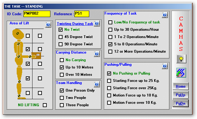 Part of Main Screen - Manual Handling Assessment